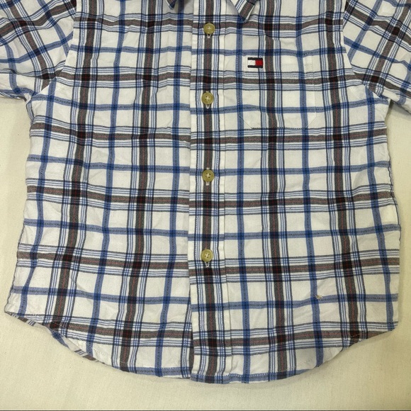 Tommy Hilfiger Boys Plaid shortsleeve button Down Shirt Blue/White sz: 4 - Picture 5 of 6